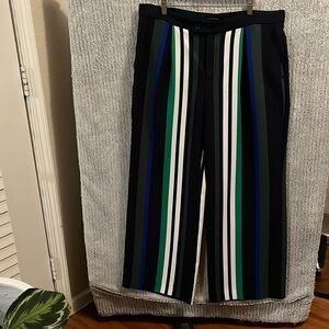 Wide-leg striped slacks w/ slit back pockets